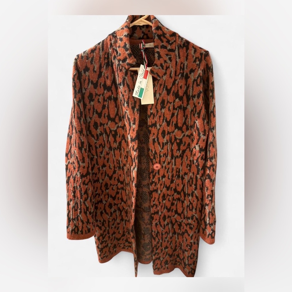 AIDA Made in Italy Abstract Leopard Knit Coatigan – NWT – Size M